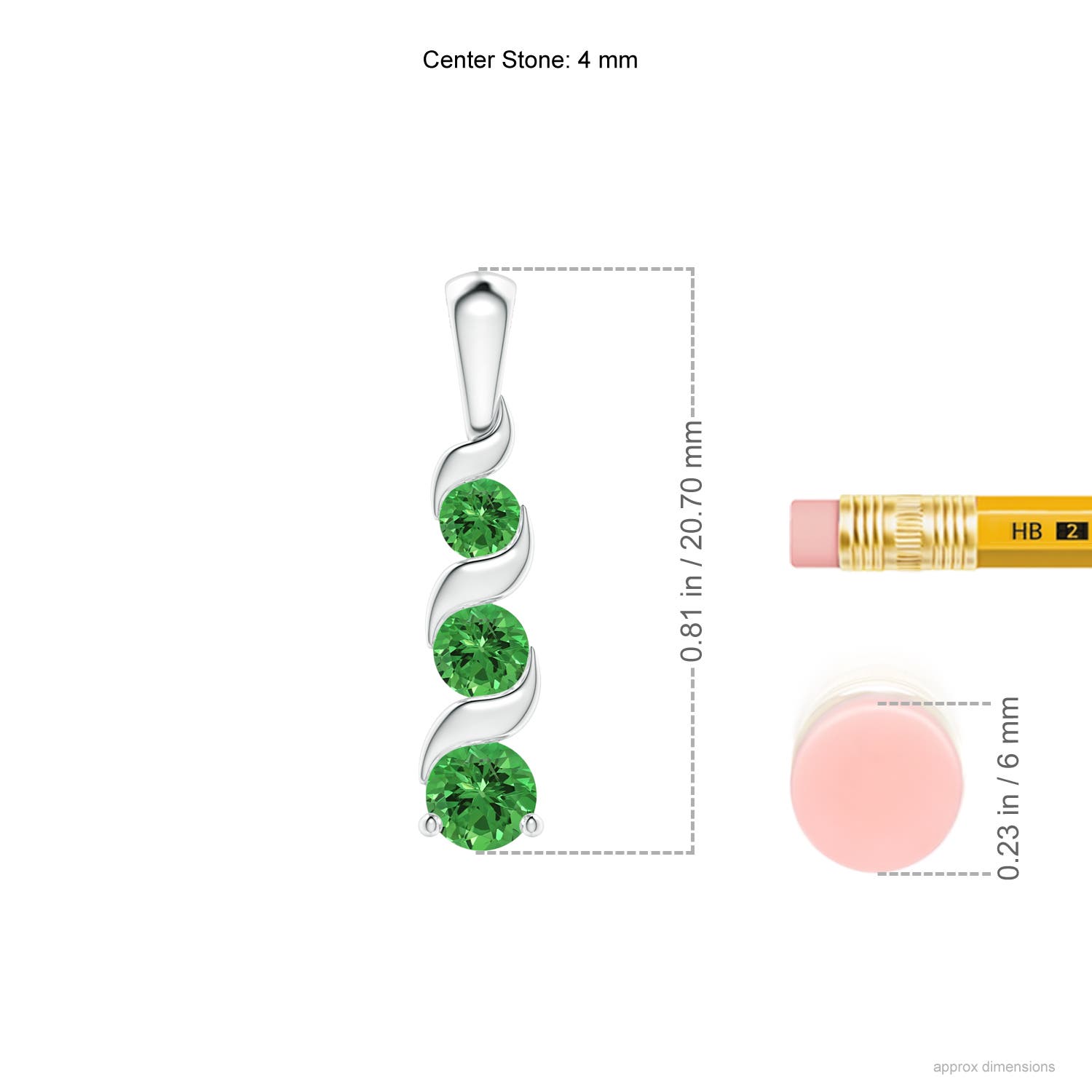 4mm AAAA Channel-Set Round Tsavorite Three Stone Journey Pendant in White Gold - ruler