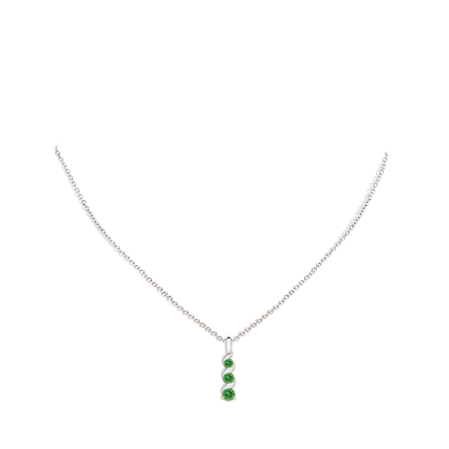 4mm AAAA Channel-Set Round Tsavorite Three Stone Journey Pendant in White Gold - body_neck