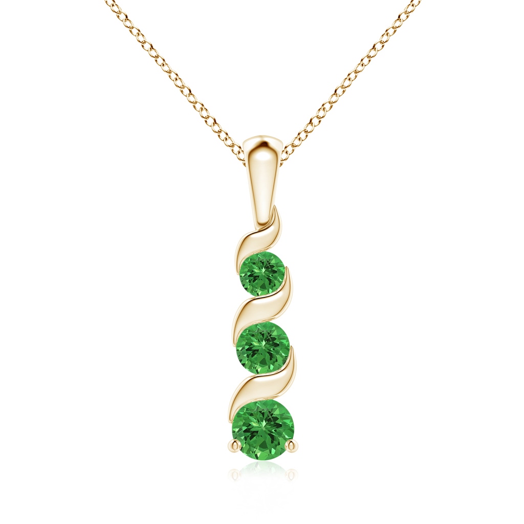 4mm AAAA Channel-Set Round Tsavorite Three Stone Journey Pendant in Yellow Gold