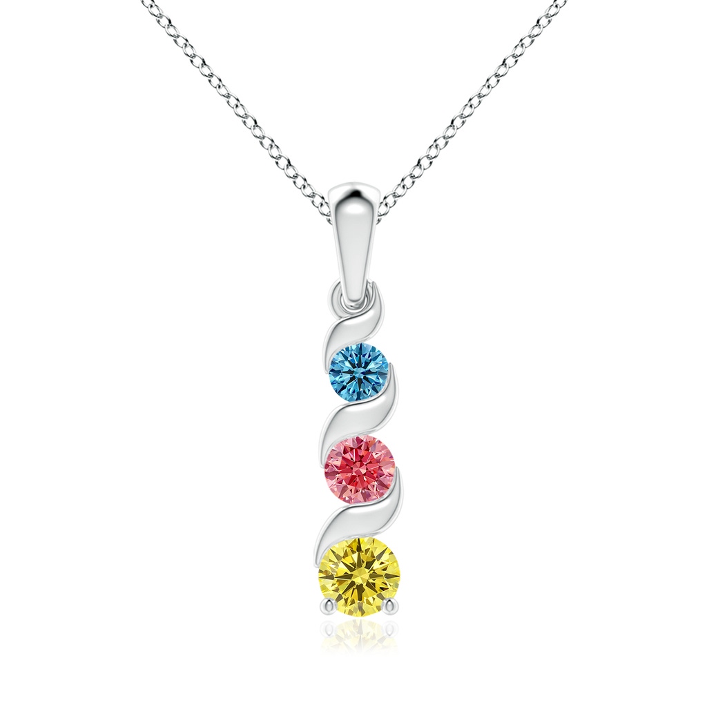 5.1mm AAAA Channel-Set Round Fancy Intense Multi-Color Diamond Three Stone Journey Pendant in P950 Platinum