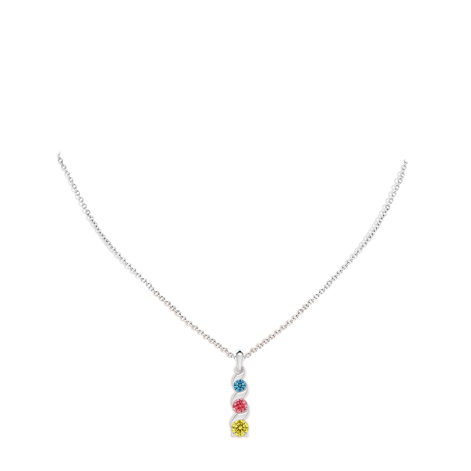 6.4mm AAAA Channel-Set Round Fancy Intense Multi-Colour Diamond Three Stone Journey Pendant in White Gold pen