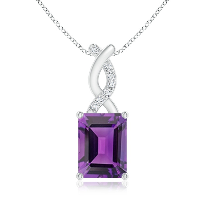 8x6mm AAA Amethyst Pendant with Diamond Entwined Bale in White Gold 