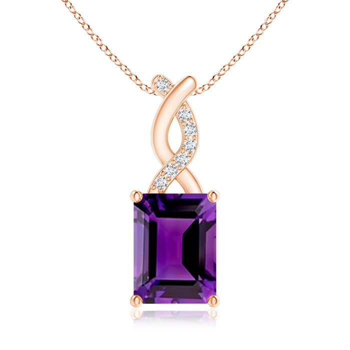 8x6mm AAAA Amethyst Pendant with Diamond Entwined Bale in Rose Gold
