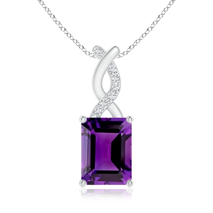 8x6mm AAAA Amethyst Pendant with Diamond Entwined Bale in White Gold 