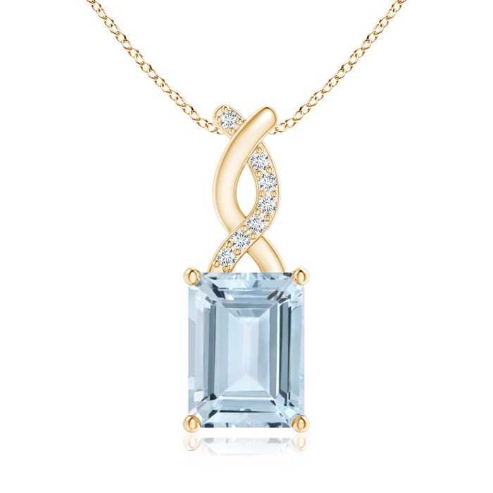 8x6mm A Aquamarine Pendant with Diamond Entwined Bale in Yellow Gold 