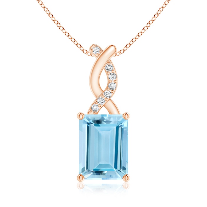 8x6mm AAAA Aquamarine Pendant with Diamond Entwined Bale in Rose Gold