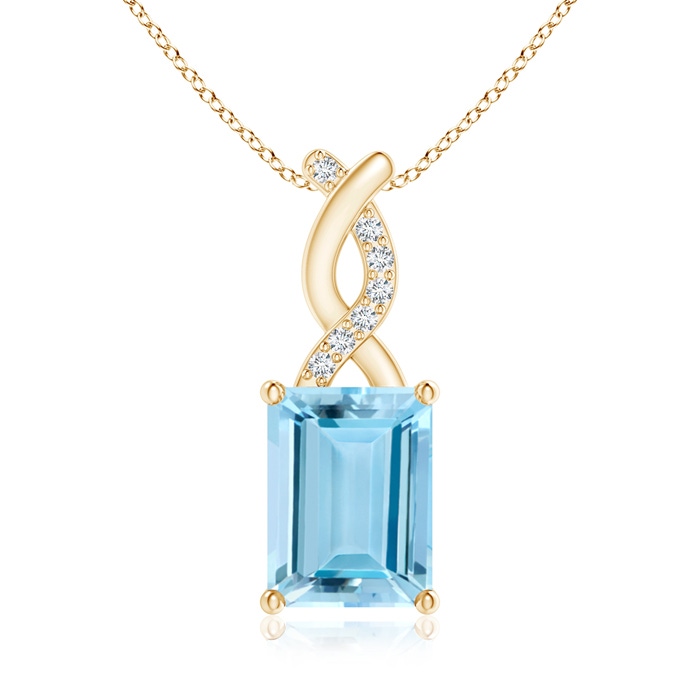 8x6mm AAAA Aquamarine Pendant with Diamond Entwined Bale in Yellow Gold 