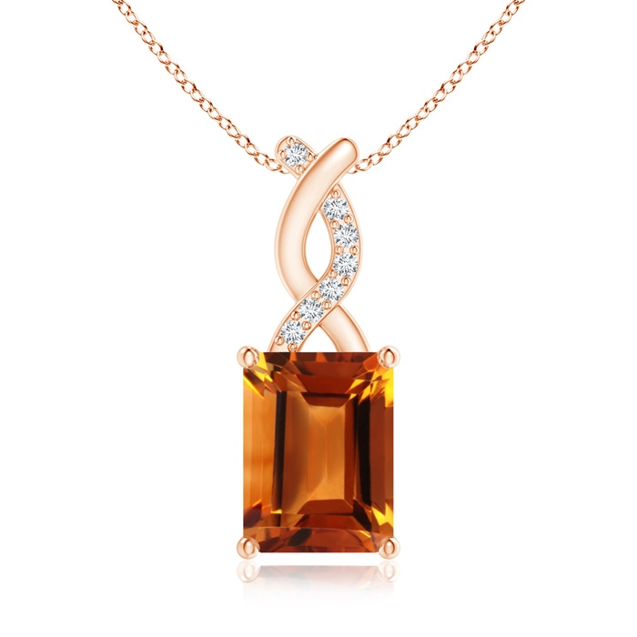 8x6mm AAAA Citrine Pendant with Diamond Entwined Bale in Rose Gold 