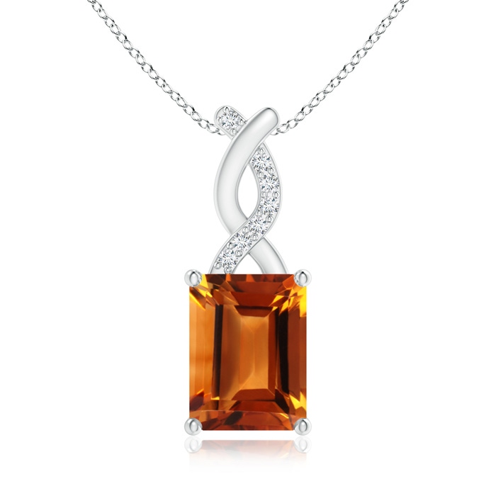 8x6mm AAAA Citrine Pendant with Diamond Entwined Bale in S999 Silver