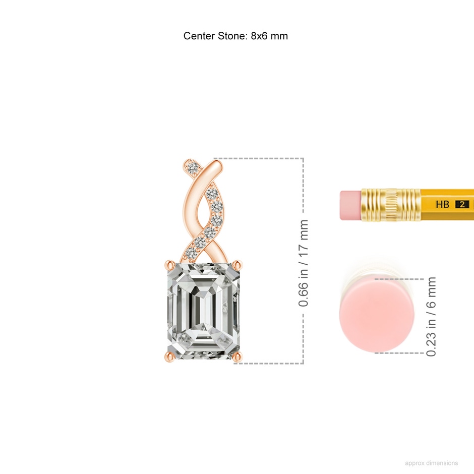 8x6mm KI3 Diamond Pendant with Entwined Bale in Rose Gold ruler