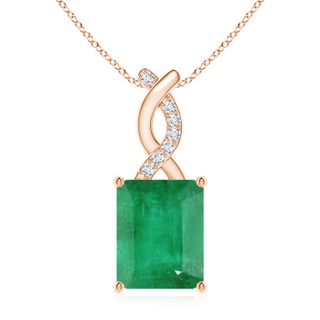 10x8mm A Emerald Pendant with Diamond Entwined Bale in Rose Gold