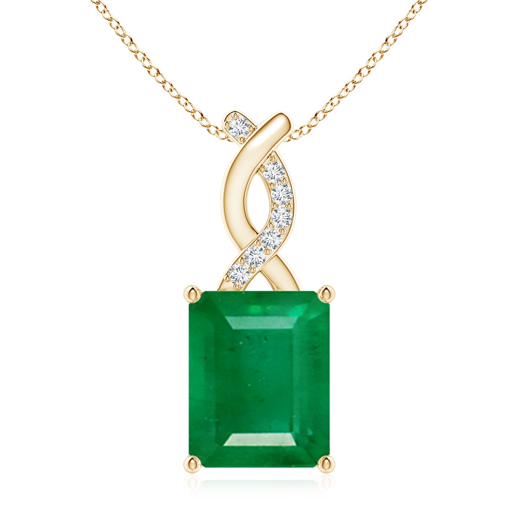 10x8mm AA Emerald Pendant with Diamond Entwined Bale in Yellow Gold 