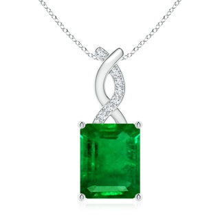 10x8mm AAAA Emerald Pendant with Diamond Entwined Bale in S999 Silver