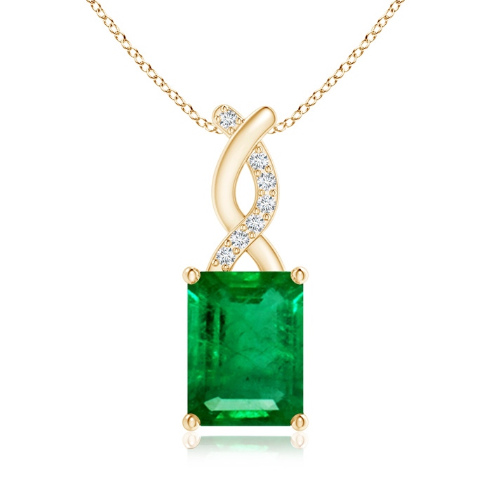 8x6mm AAA Emerald Pendant with Diamond Entwined Bale in Yellow Gold