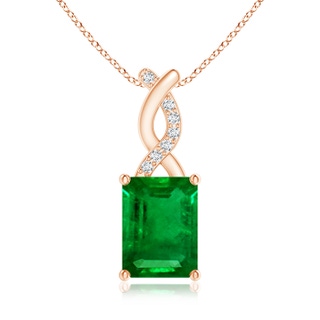 8x6mm AAAA Emerald Pendant with Diamond Entwined Bale in Rose Gold