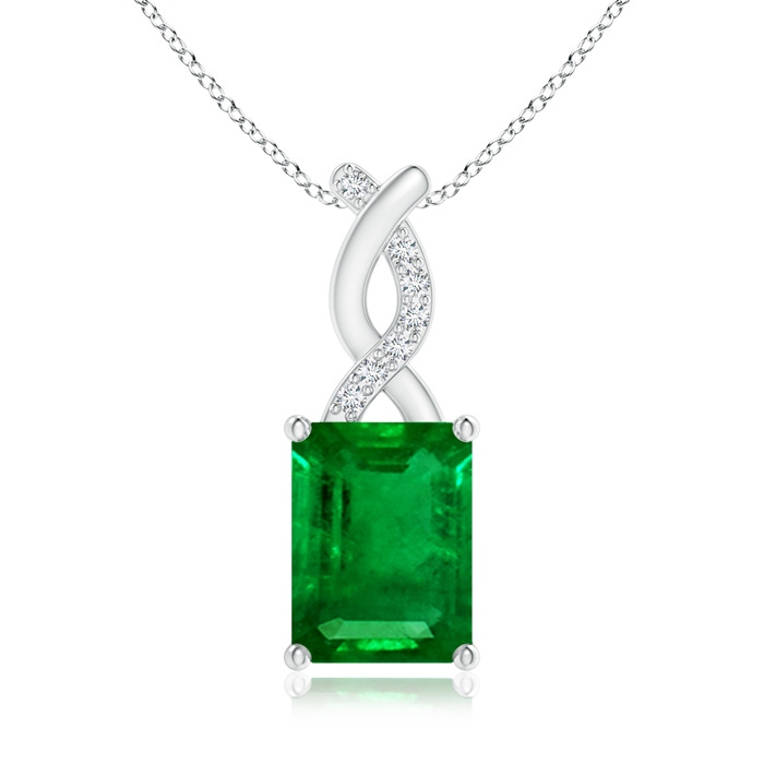 8x6mm AAAA Emerald Pendant with Diamond Entwined Bale in S999 Silver