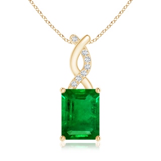 8x6mm AAAA Emerald Pendant with Diamond Entwined Bale in Yellow Gold