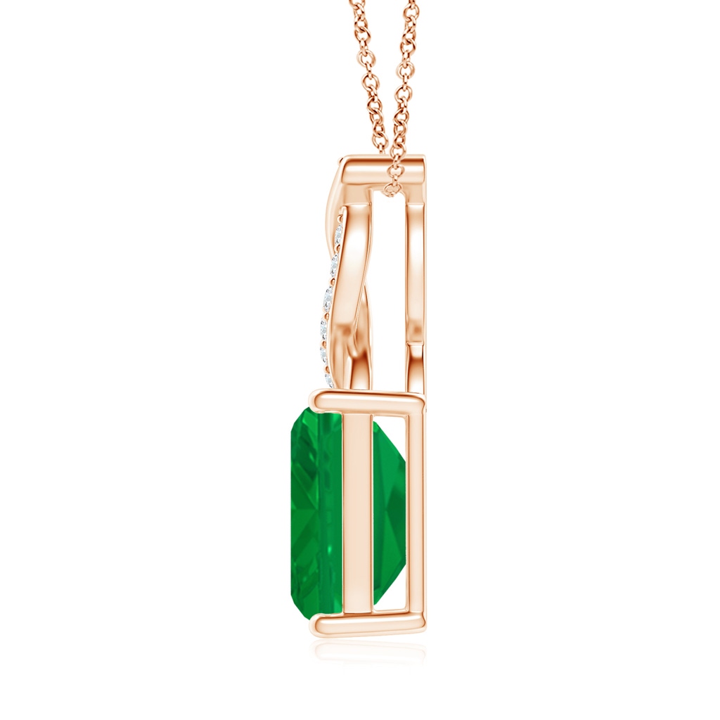 9x7mm AA Emerald Pendant with Diamond Entwined Bale in Rose Gold Side 199