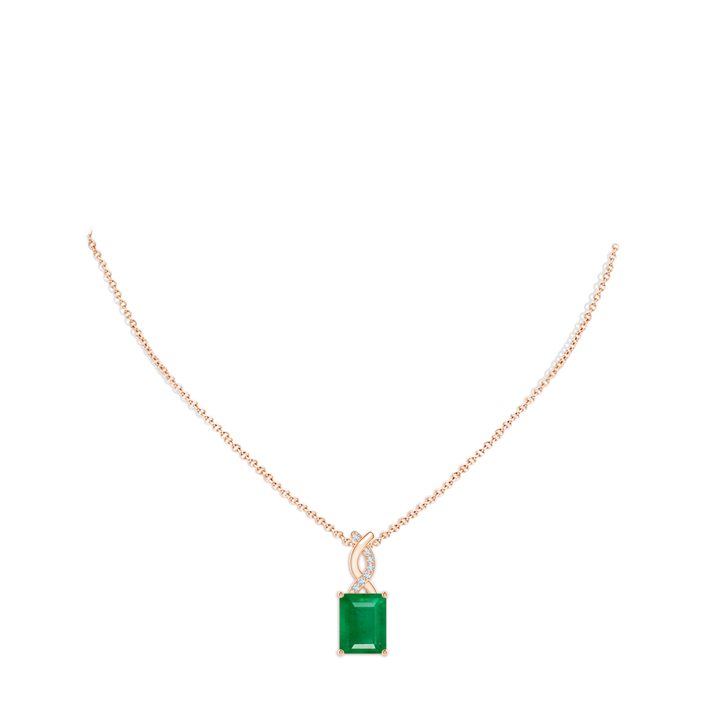 9x7mm AA Emerald Pendant with Diamond Entwined Bale in Rose Gold pen