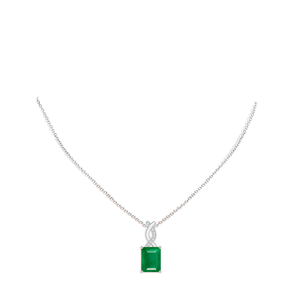9x7mm AA Emerald Pendant with Diamond Entwined Bale in S999 Silver pen