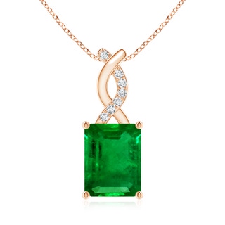 9x7mm AAAA Emerald Pendant with Diamond Entwined Bale in Rose Gold