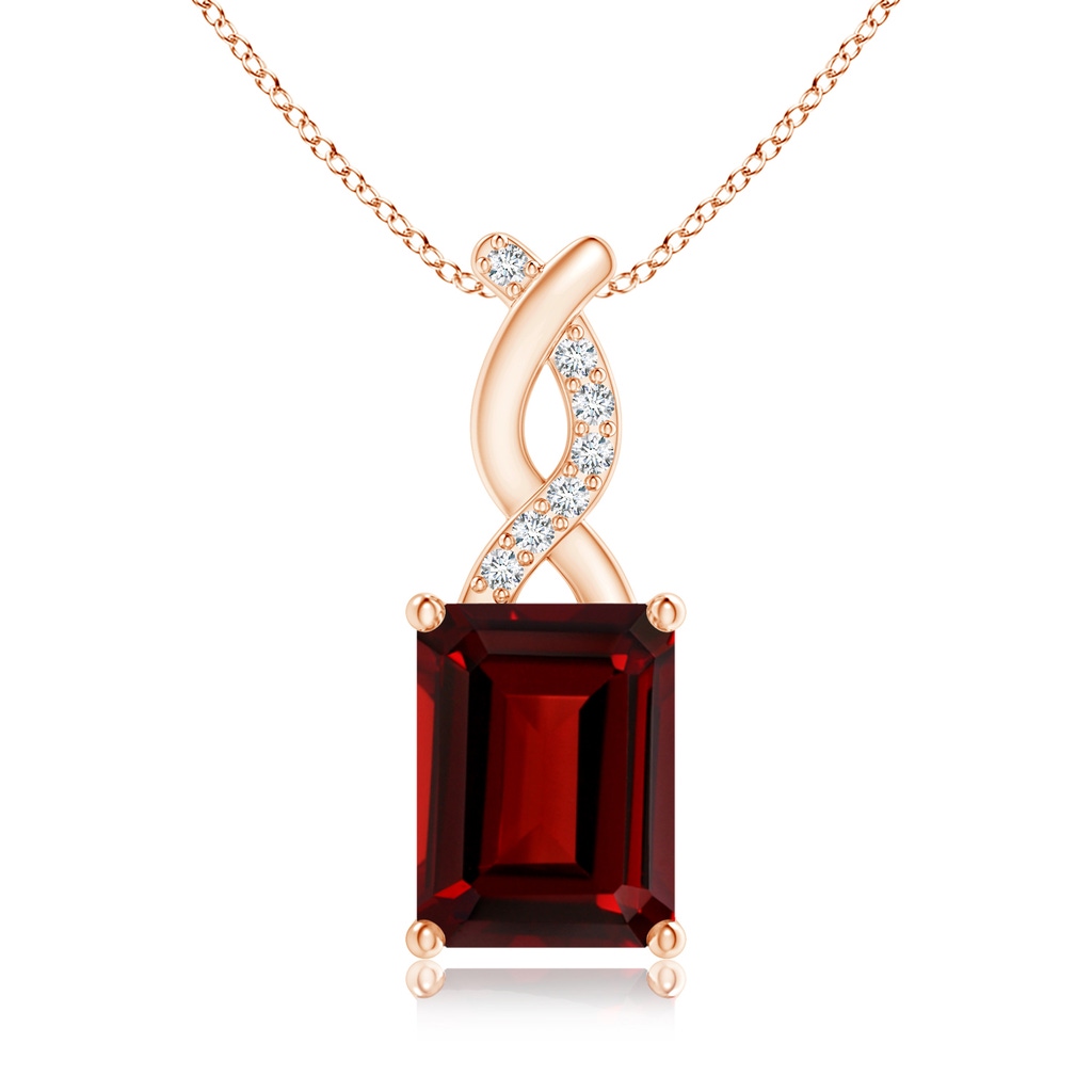 8x6mm AAAA Garnet Pendant with Diamond Entwined Bale in Rose Gold