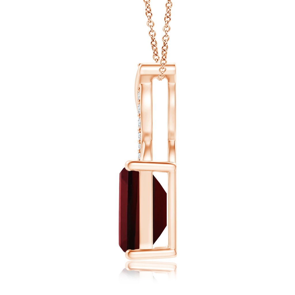 8x6mm AAAA Garnet Pendant with Diamond Entwined Bale in Rose Gold Side 1