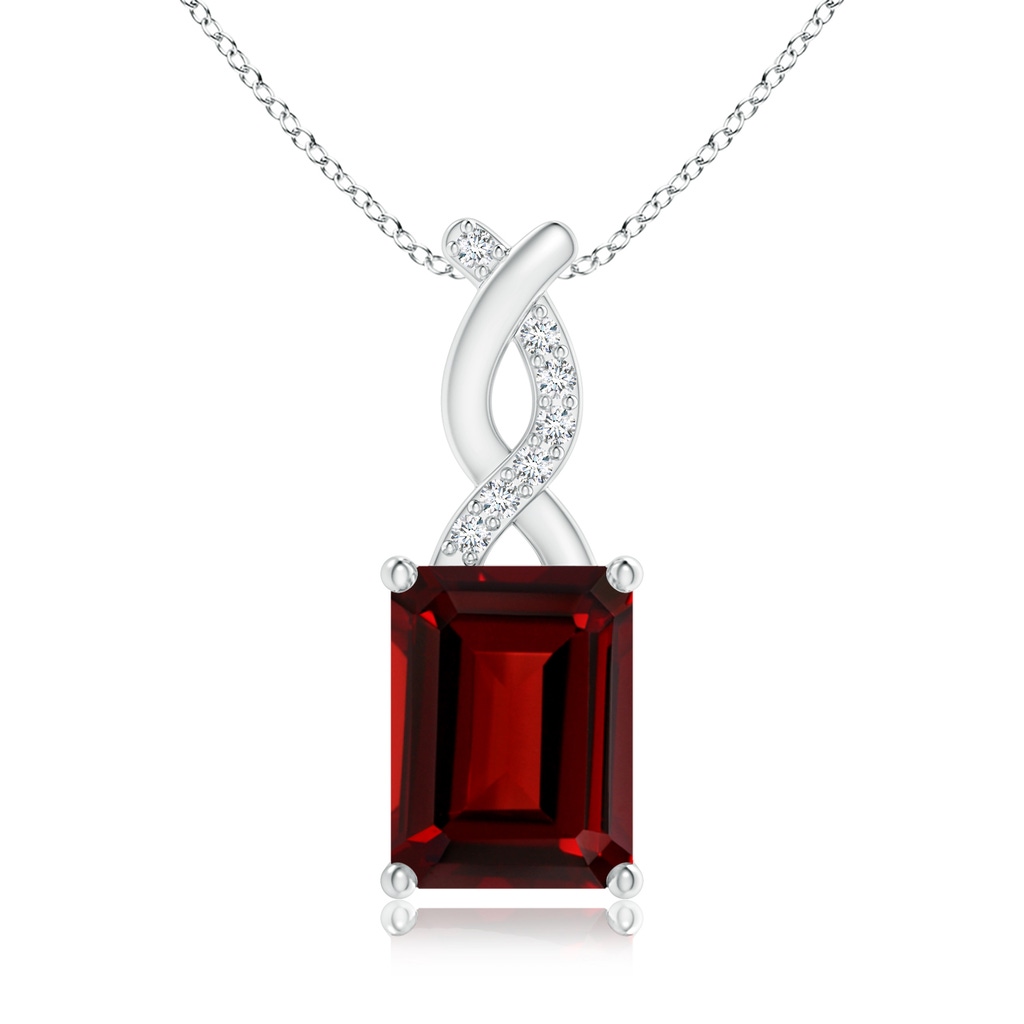 8x6mm AAAA Garnet Pendant with Diamond Entwined Bale in White Gold