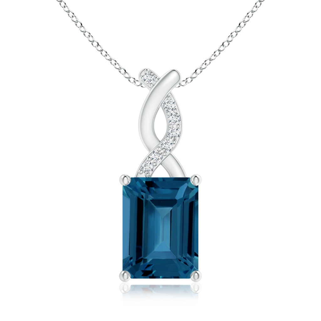 8x6mm AAA London Blue Topaz Pendant with Diamond Entwined Bale in White Gold