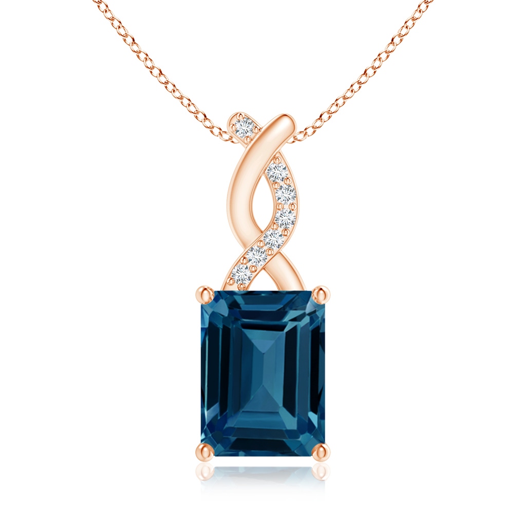 8x6mm AAAA London Blue Topaz Pendant with Diamond Entwined Bale in Rose Gold