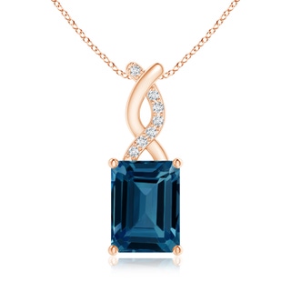 8x6mm AAAA London Blue Topaz Pendant with Diamond Entwined Bale in Rose Gold