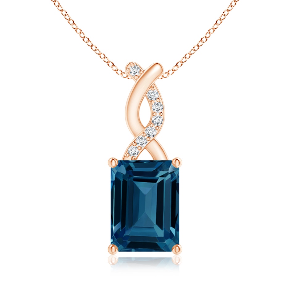 8x6mm AAAA London Blue Topaz Pendant with Diamond Entwined Bale in Rose Gold 