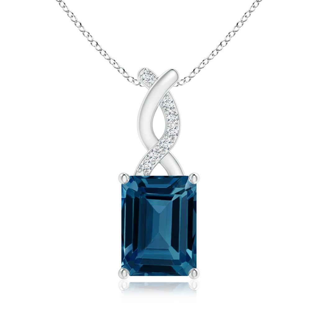 8x6mm AAAA London Blue Topaz Pendant with Diamond Entwined Bale in S999 Silver
