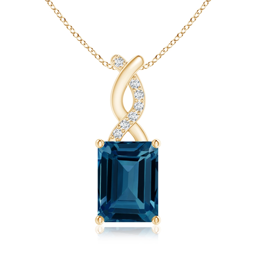 8x6mm AAAA London Blue Topaz Pendant with Diamond Entwined Bale in Yellow Gold