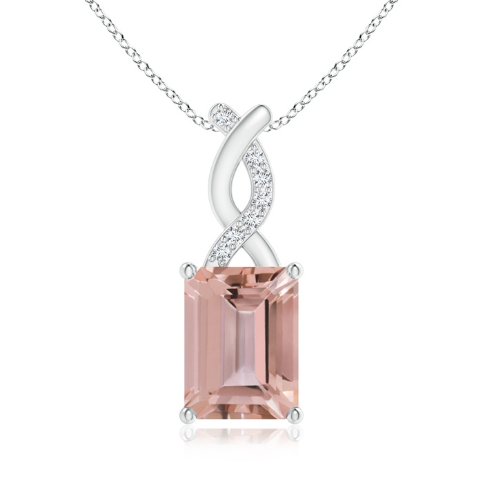 8x6mm AAAA Morganite Pendant with Diamond Entwined Bale in White Gold