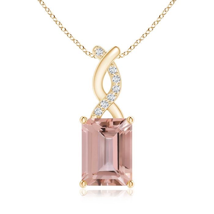 8x6mm AAAA Morganite Pendant with Diamond Entwined Bale in Yellow Gold