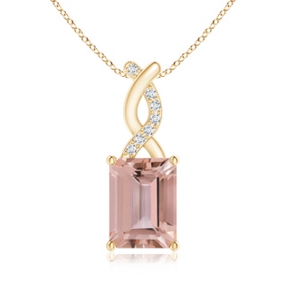 8x6mm AAAA Morganite Pendant with Diamond Entwined Bale in Yellow Gold