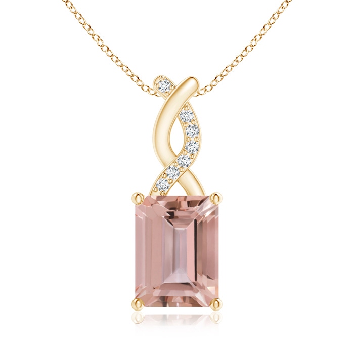 8x6mm AAAA Morganite Pendant with Diamond Entwined Bale in Yellow Gold 