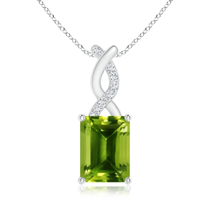 8x6mm AAAA Peridot Pendant with Diamond Entwined Bale in 10K White Gold 