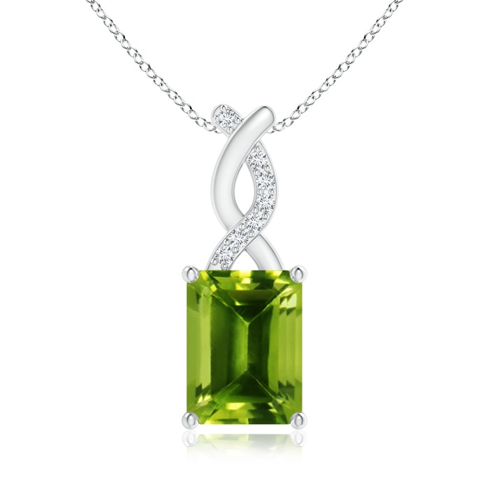 8x6mm AAAA Peridot Pendant with Diamond Entwined Bale in 10K White Gold