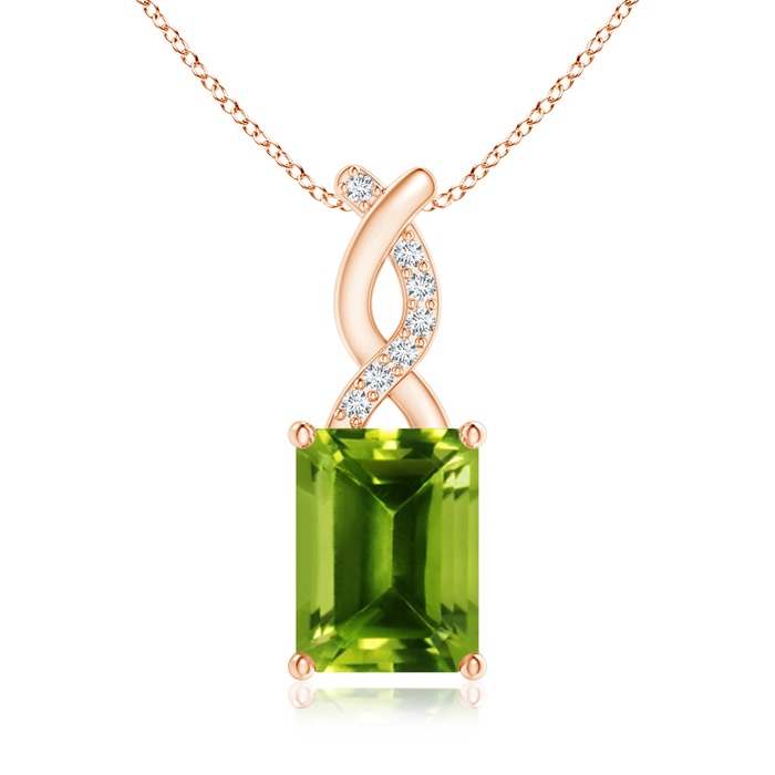 8x6mm AAAA Peridot Pendant with Diamond Entwined Bale in Rose Gold