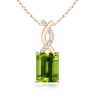 8x6mm AAAA Peridot Pendant with Diamond Entwined Bale in Rose Gold