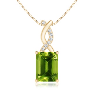 8x6mm AAAA Peridot Pendant with Diamond Entwined Bale in Yellow Gold