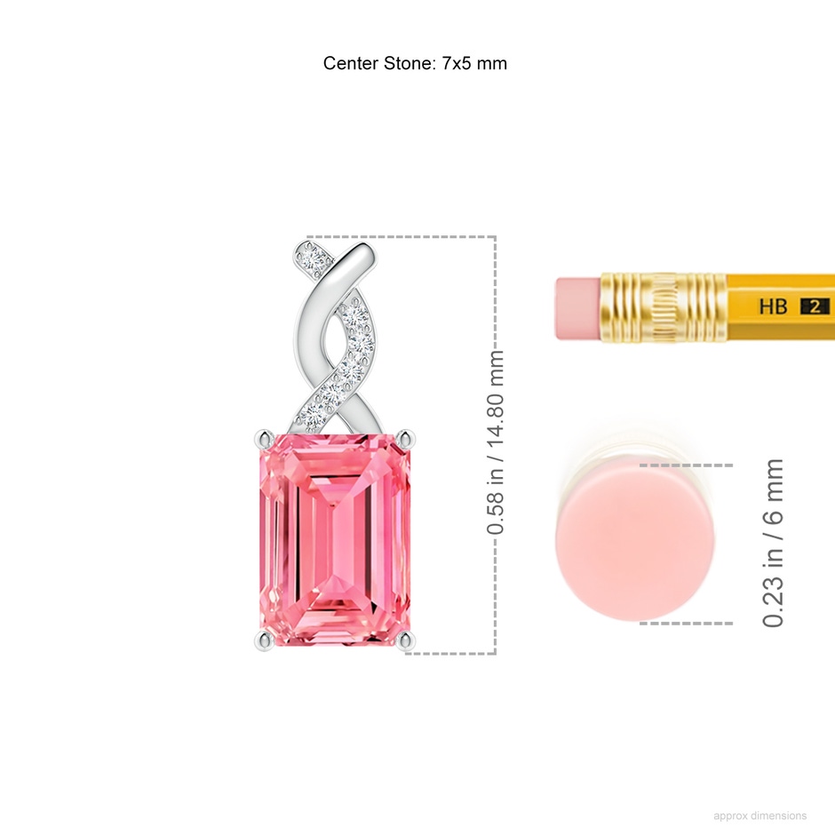 7x5mm AAAA Fancy Intense Pink Diamond Pendant with Entwined Bale in P950 Platinum ruler