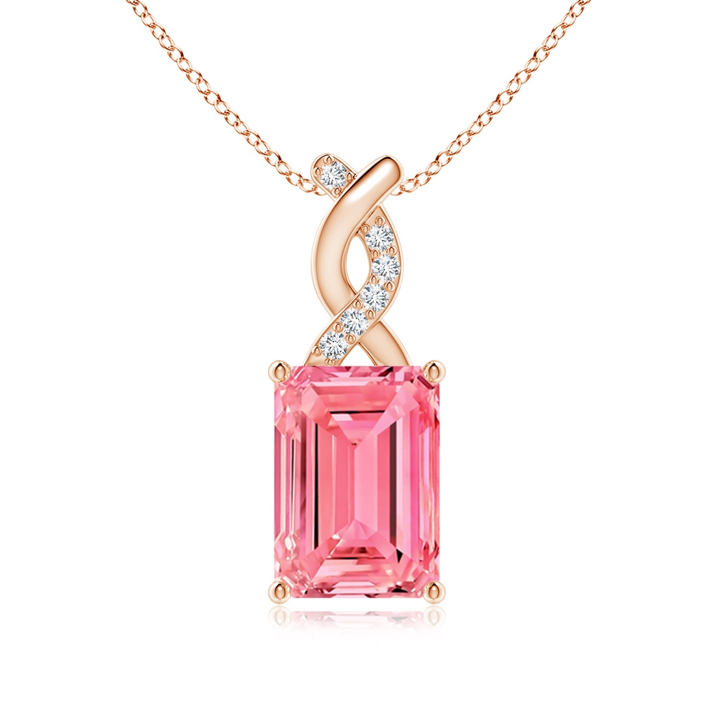 7x5mm AAAA Fancy Intense Pink Diamond Pendant with Entwined Bale in Rose Gold