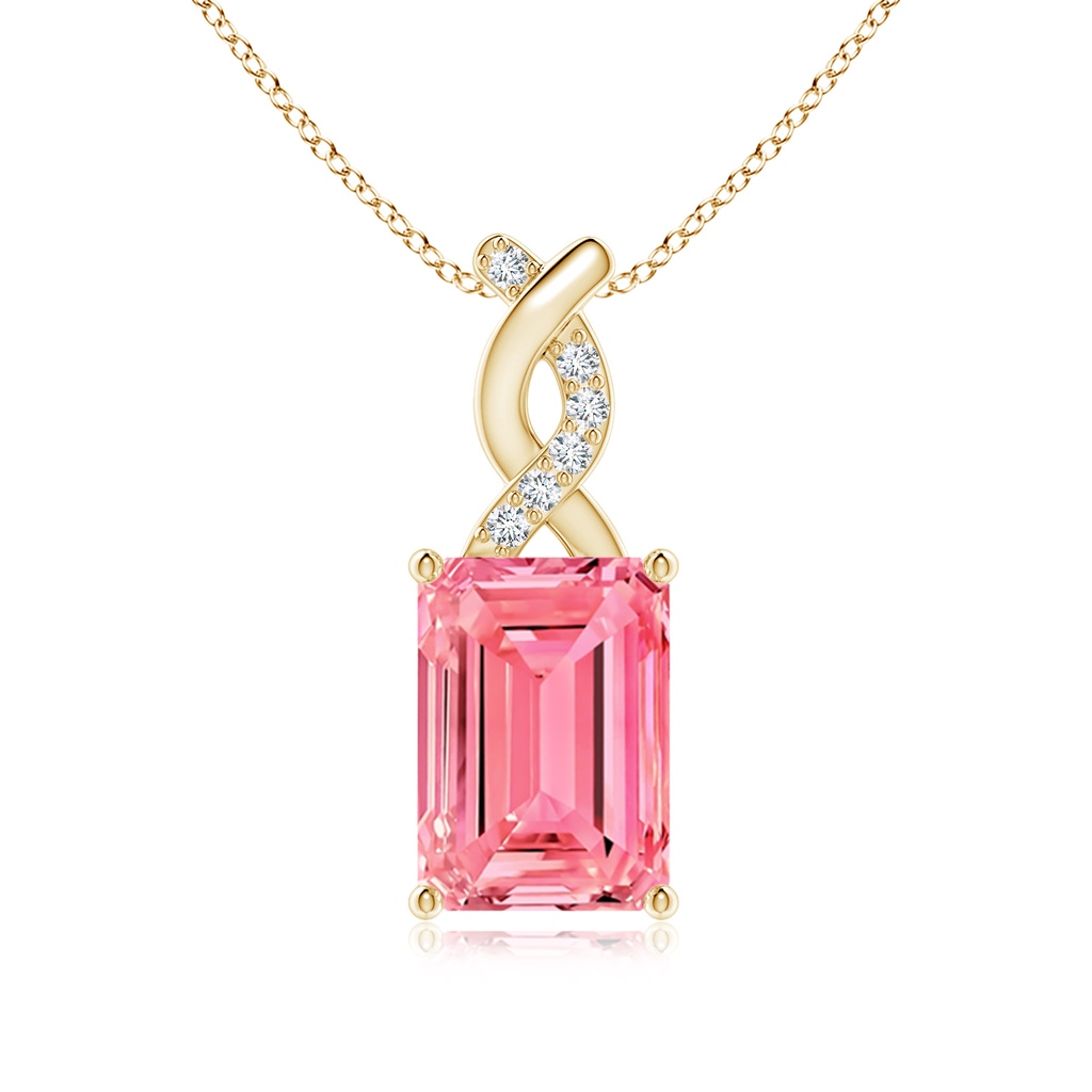 7x5mm AAAA Fancy Intense Pink Diamond Pendant with Entwined Bale in Yellow Gold