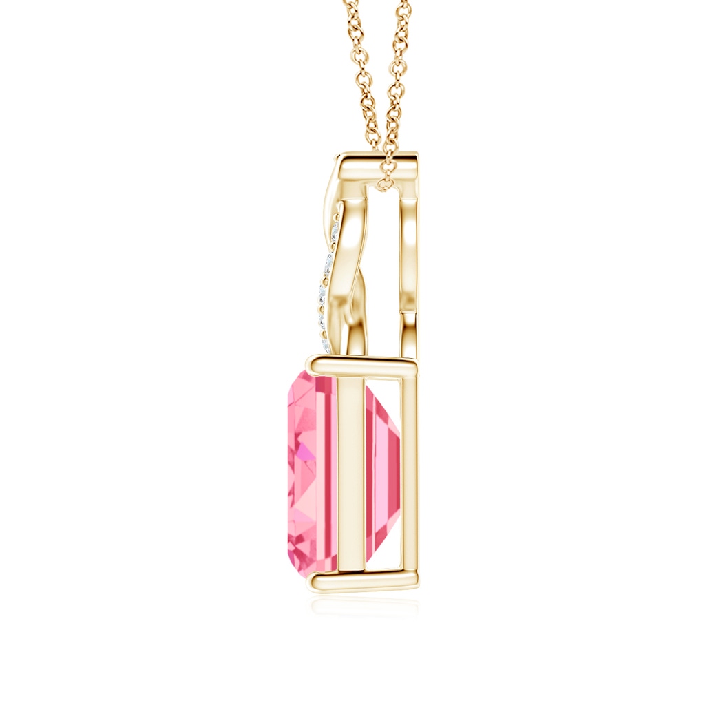 7x5mm AAAA Fancy Intense Pink Diamond Pendant with Entwined Bale in Yellow Gold - side 199