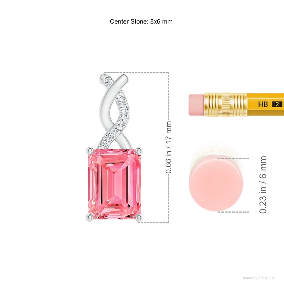 8x6mm AAAA Fancy Intense Pink Diamond Pendant with Entwined Bale in 18K White Gold ruler