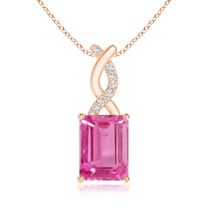 8x6mm AAA Pink Sapphire Pendant with Diamond Entwined Bale in Rose Gold