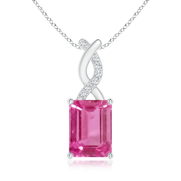 8x6mm AAAA Pink Sapphire Pendant with Diamond Entwined Bale in S999 Silver